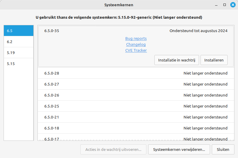 Bijwerkbeheer systeemkern installeren