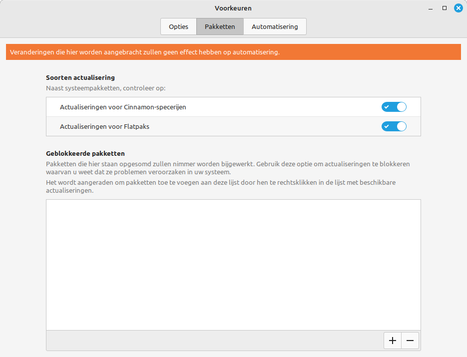 Bijwerkbeheer voorkeuren pakketten