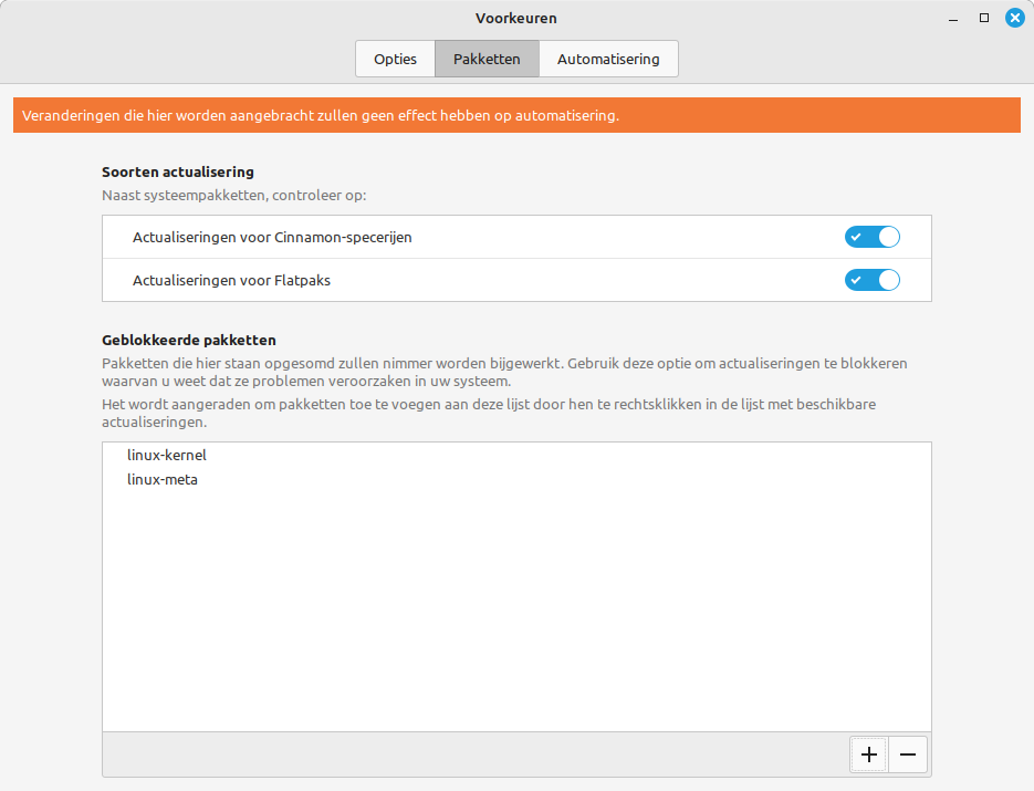 Bijwerkbeheer voorkeuren pakketten klaar