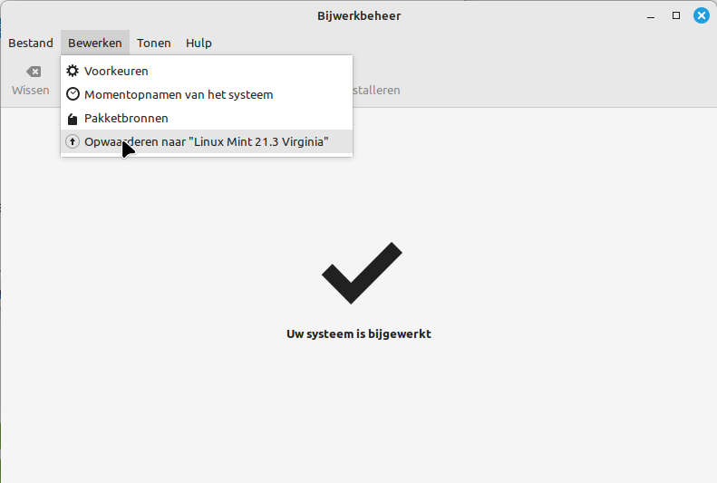 Bijwerkbeheer menu