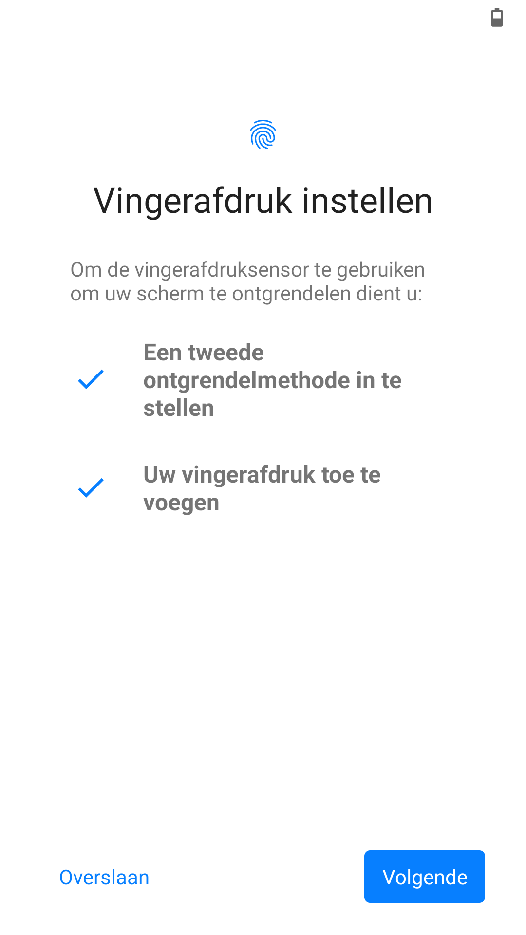 Initiële instellingen vingerafdruk