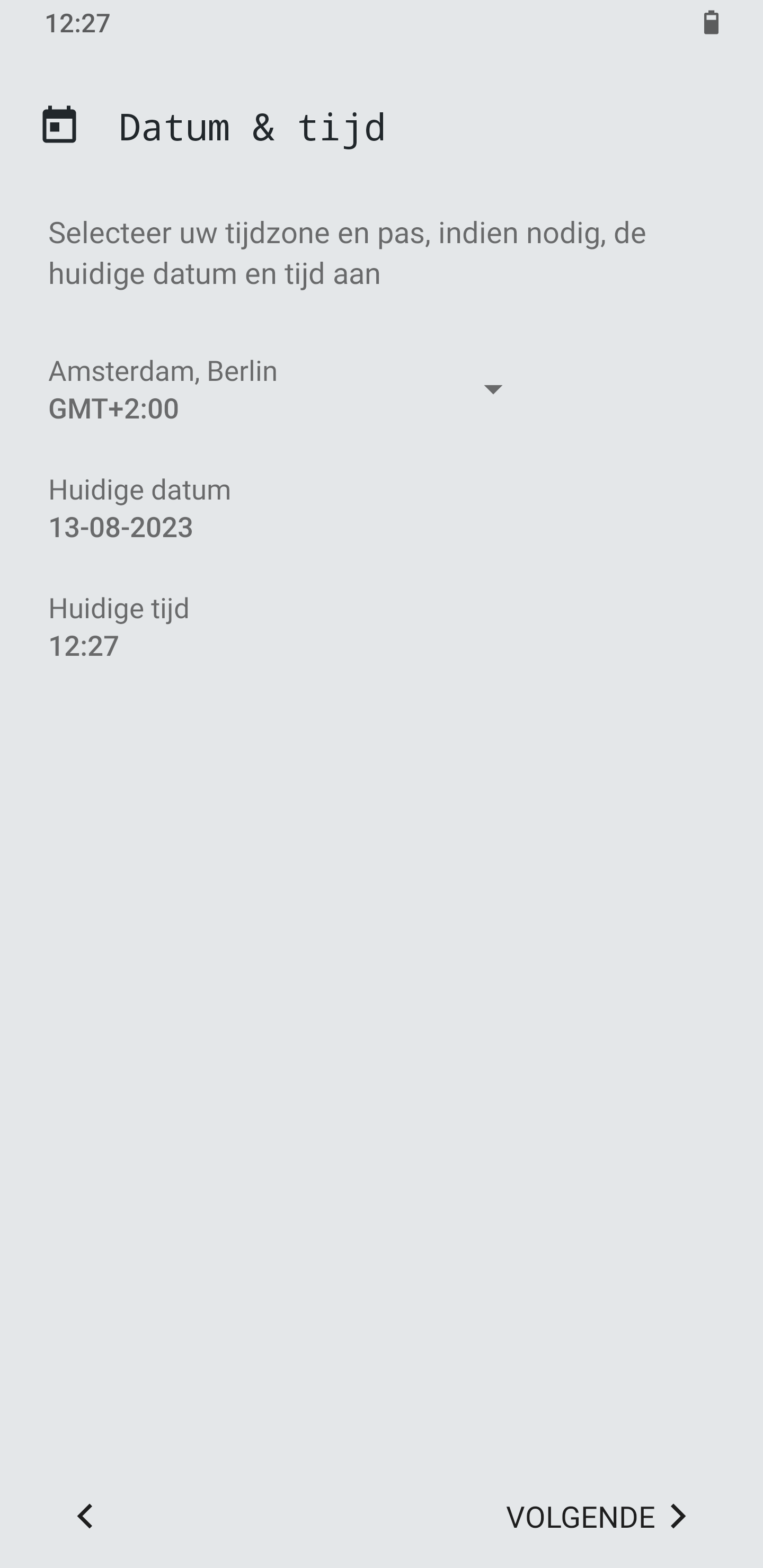 Initiële instellingen datum tijd