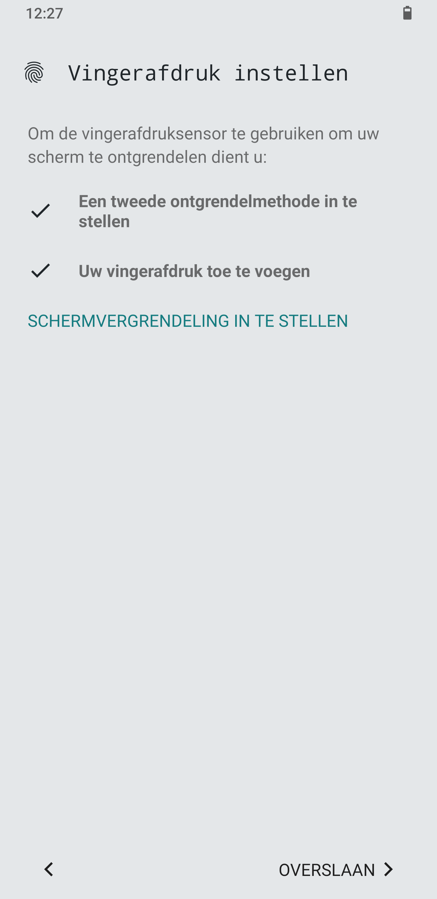 Initiële instellingen vingerafdruk