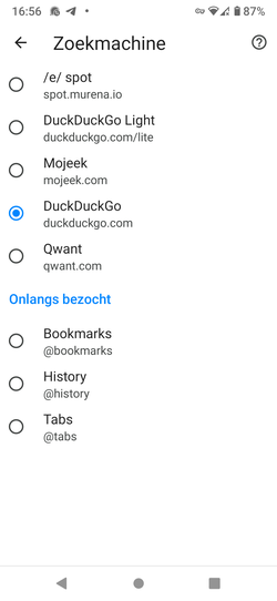 /e/OS browser duckduckgo