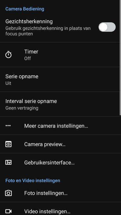 Comera instellingen