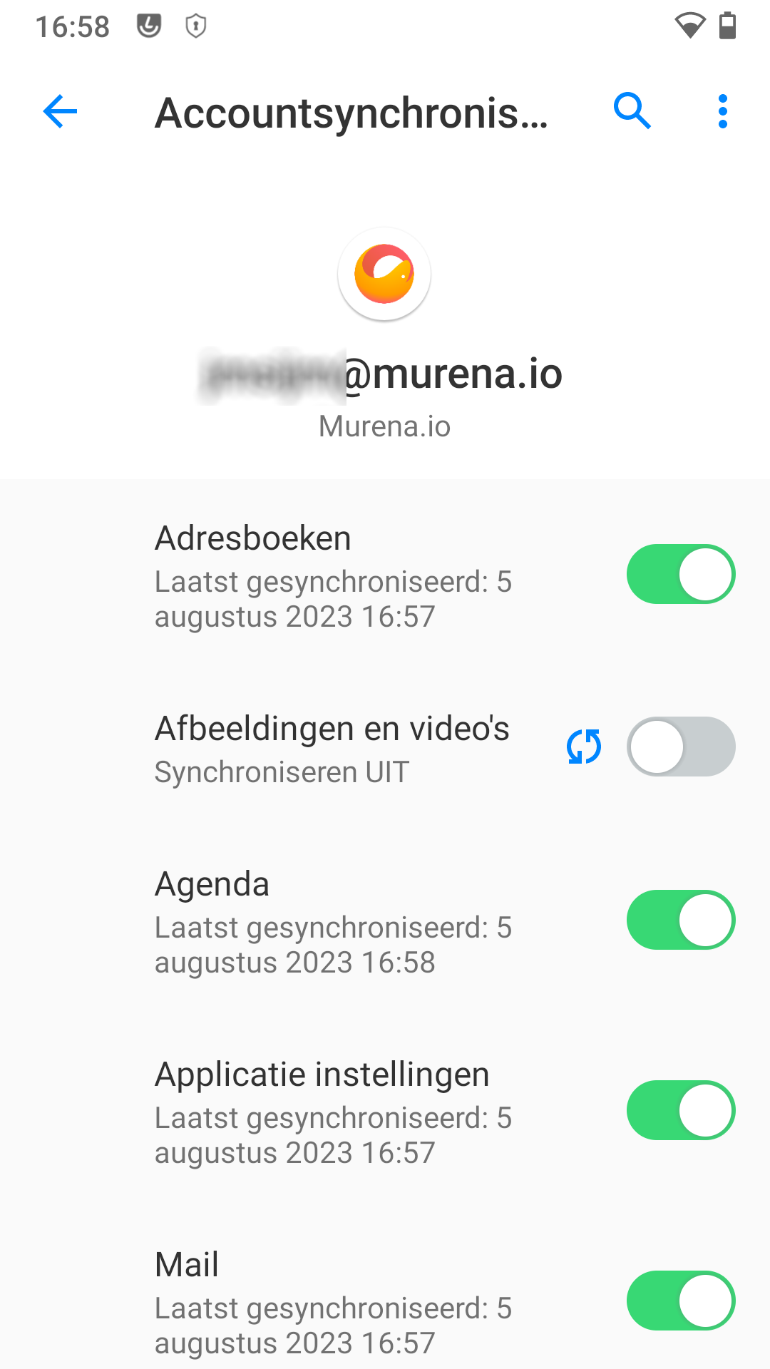 Account Murena.io aangepast