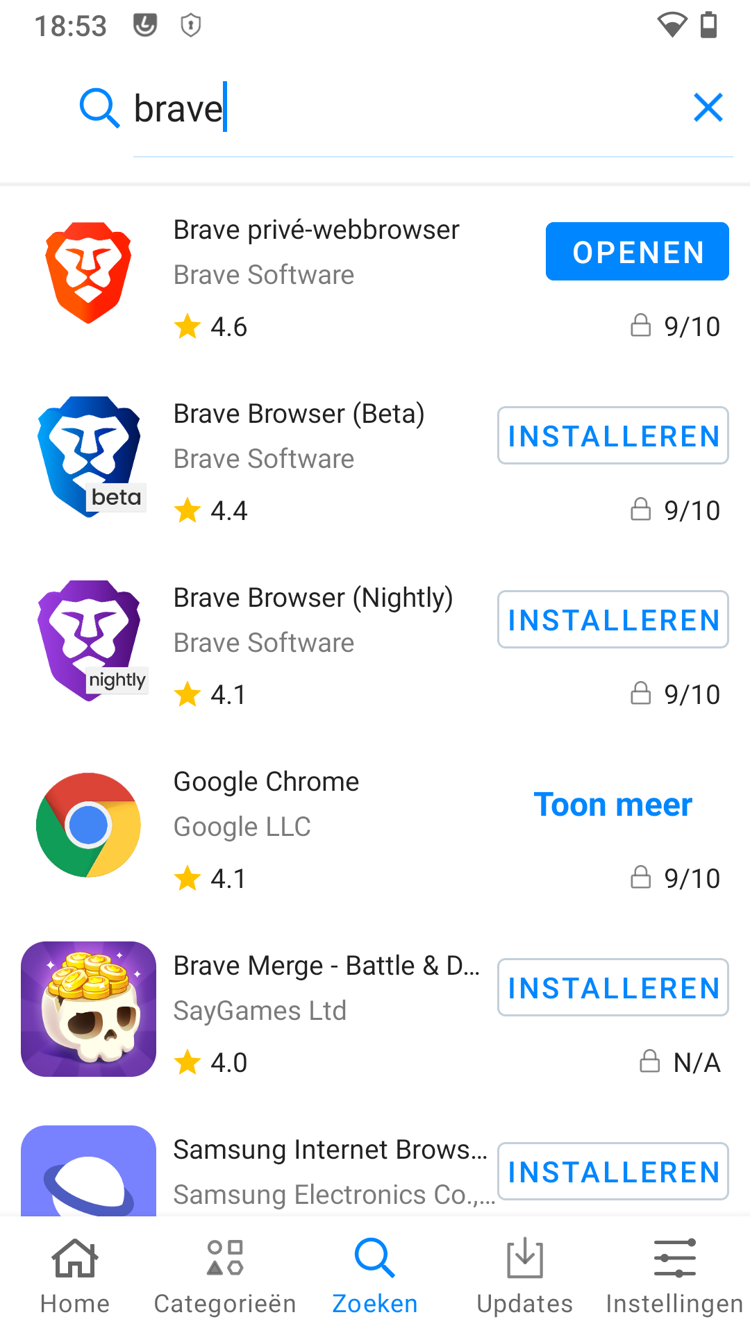 App Lounge Brave geïnstalleerd