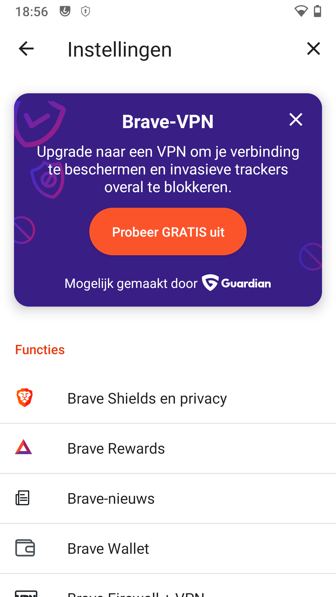 Brave instellingen